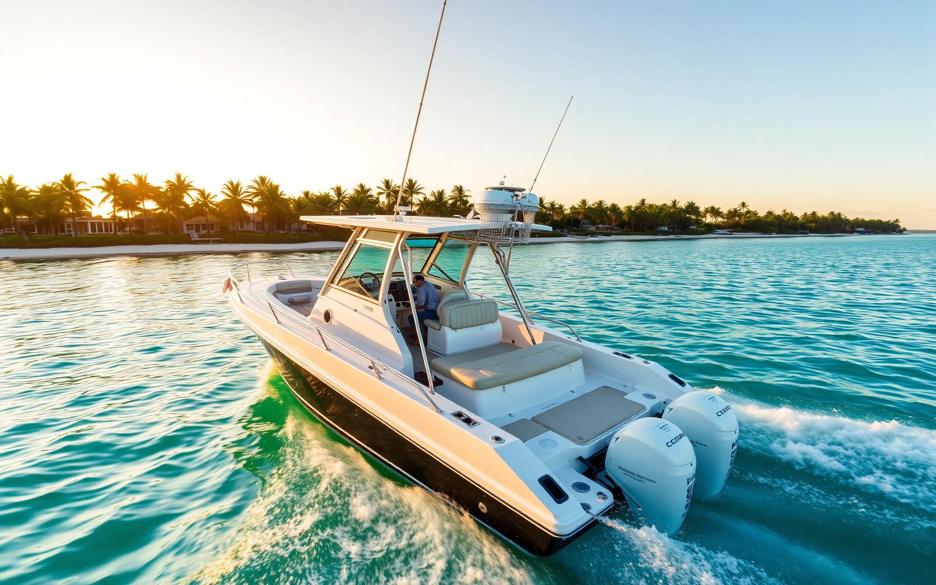 Charter boat on the Gulf of Mexico near Treasure Island at golden hour